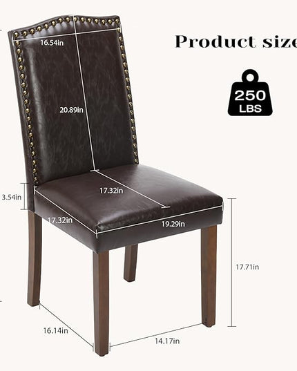 DUMOS Dining Chairs Set of 4, PU Leather Dining Room Chairs, Upholstered Parsons Chairs with Nailhead Trim & Wood Legs, Kitchen Side Chair for Dining Living Room,Bedroom - Brown - LeafyLoom