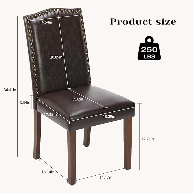 DUMOS Dining Chairs Set of 4, PU Leather Dining Room Chairs, Upholstered Parsons Chairs with Nailhead Trim & Wood Legs, Kitchen Side Chair for Dining Living Room,Bedroom - Brown - LeafyLoom