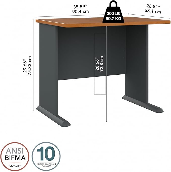 Bush Business Furniture Series A 36W Desk in Natural Cherry and Slate - LeafyLoom