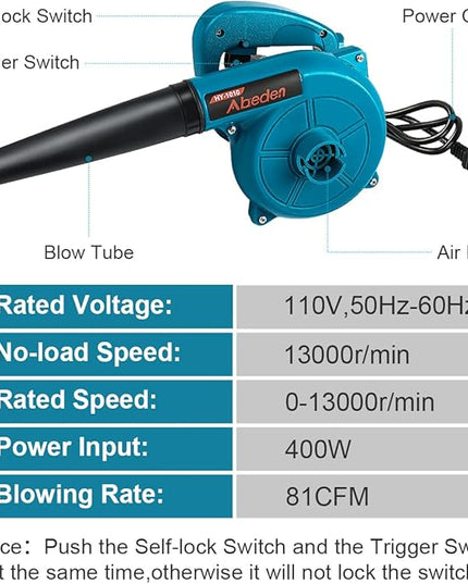 Corded Electric Leaf Blower,2 in 1 Small Handheld Lightweight Sweeper/Vacuum,110V 400W Portbale Blower for Leaf/Snow/Dust Blowing (Blue) - LeafyLoom
