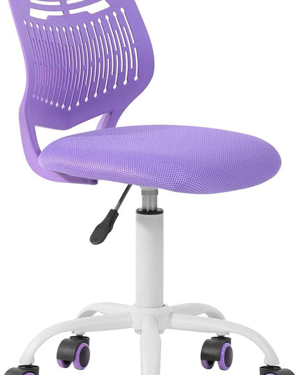 Kids Desk Chair, Armless Home Office Task Chair with Mesh Padded Cushion, Swivel Study Computer Chair with Rolling Wheels for Children Student, Purple - LeafyLoom