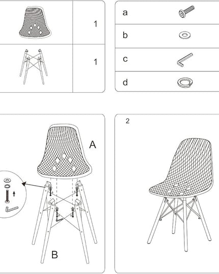 CangLong Dining Mid Century Modern Hollow Back Design Plastic Shell Armless Side Chair with Beech Wood Legs, Set of 2, Grey 1 - LeafyLoom