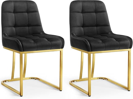 STARY Upholstered Velvet Armless Dining Room Chairs with Gold Metal Legs for Kitchen Restaurant, Black- Set of 2 - LeafyLoom