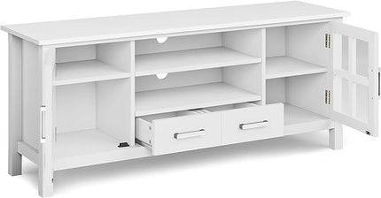 SIMPLIHOME Kitchener SOLID WOOD 60 Inch Wide Contemporary TV Media Stand in White for TVs up to 65 Inches, For the Living Room and Entertainment Center - LeafyLoom