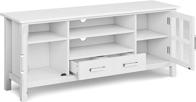 SIMPLIHOME Kitchener SOLID WOOD 60 Inch Wide Contemporary TV Media Stand in White for TVs up to 65 Inches, For the Living Room and Entertainment Center - LeafyLoom