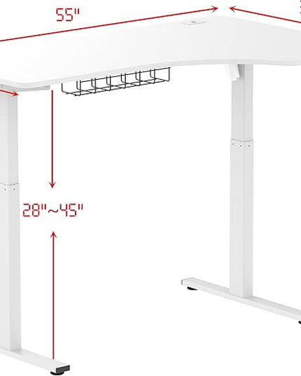 SHW 55-Inch L-Shaped Electric Height Adjustable L-Shaped Standing Desk with Right Facing Corner, White - LeafyLoom
