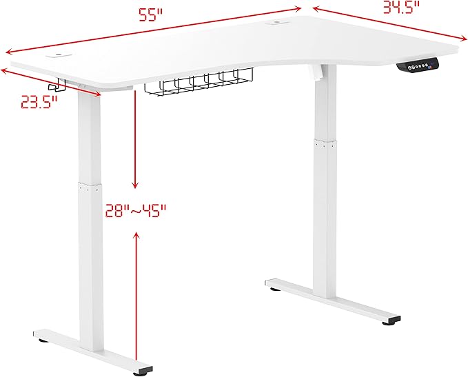 SHW 55-Inch L-Shaped Electric Height Adjustable L-Shaped Standing Desk with Right Facing Corner, White - LeafyLoom