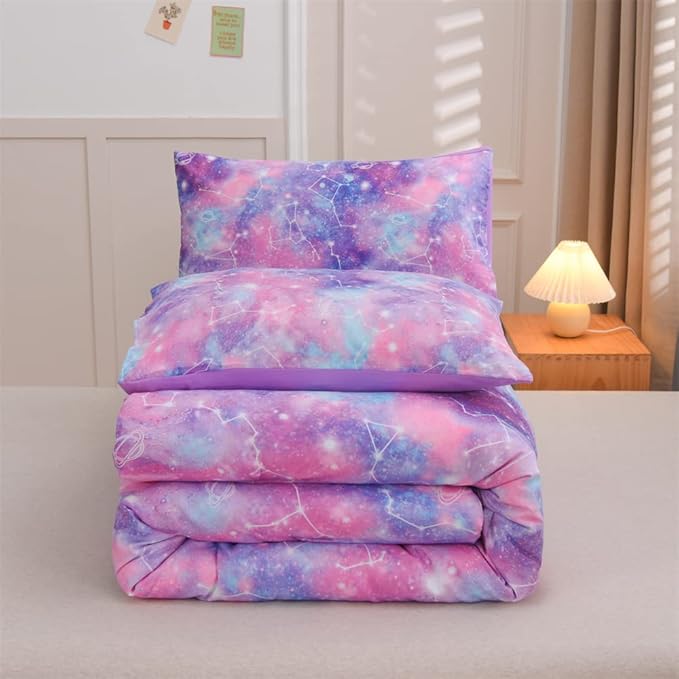 Holawakaka Tie Dye Constellation Print Ombre Comforter Set Queen Size Girls Boys Gradient Galaxy Bedding Sets(Purple, Queen) - LeafyLoom