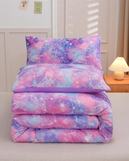 Holawakaka Tie Dye Constellation Print Ombre Comforter Set Full Size Girls Boys Gradient Galaxy Bedding Set (Purple,Full) - LeafyLoom