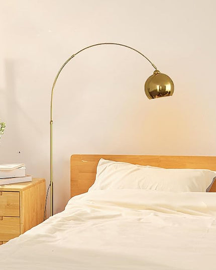 LightInTheBox Gold Modern Arc Floor Lamp, 70.9in Arc Floor Lamp with Inner Gold Metal Shade and White Marble Base, Arc Lamps Floor Standing with 5W Bulb, Over Couch Lamp for Living Room, Bedroom - LeafyLoom