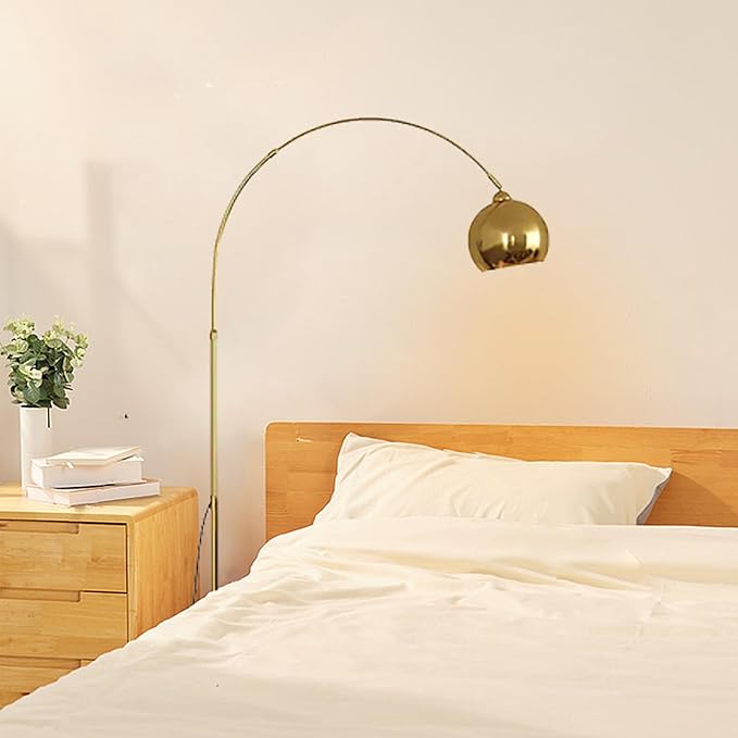 LightInTheBox Gold Modern Arc Floor Lamp, 70.9in Arc Floor Lamp with Inner Gold Metal Shade and White Marble Base, Arc Lamps Floor Standing with 5W Bulb, Over Couch Lamp for Living Room, Bedroom - LeafyLoom