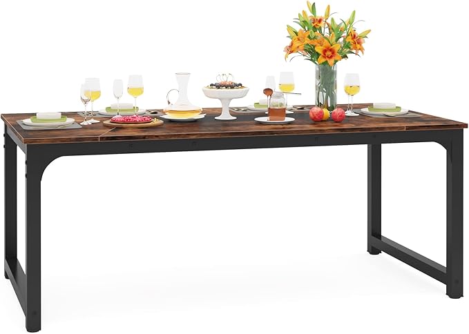78.7 Inch X-Large Dining Table Rectangular Kitchen Furniture for 6 to 8 People, Brown - LeafyLoom