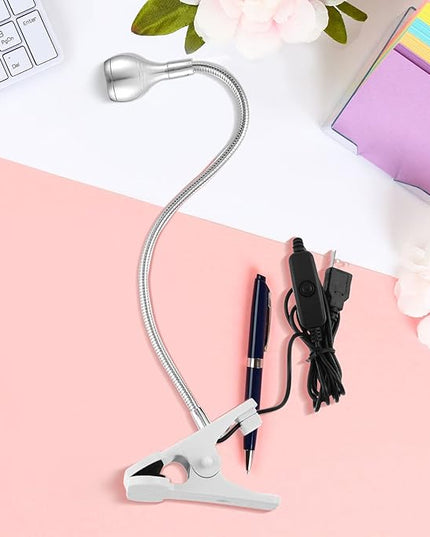 Big Chip 395nm UV LED Light Fixtures with Gooseneck and Clamp Mini Desk Light Clamp Portable Gooseneck for Outdoor Stall Gel Nail Curing, 5V USB Input(Silver,1 Piece) - LeafyLoom