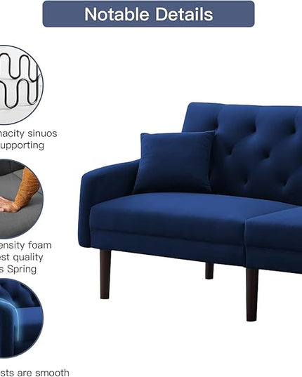 Mid-Century Modern Living Room Furniture Sets Tufted Loveseat Sofa Adjusting Backrest Small Comfy Couch for Bedroom Apartment,Home Office, Sofá, Blue-3 - LeafyLoom