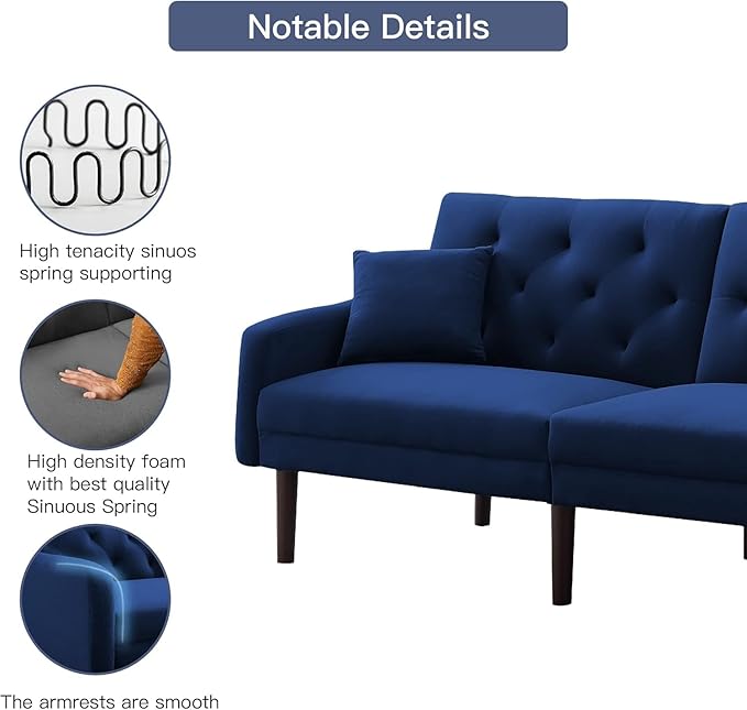 Mid-Century Modern Living Room Furniture Sets Tufted Loveseat Sofa Adjusting Backrest Small Comfy Couch for Bedroom Apartment,Home Office, Sofá, Blue-3 - LeafyLoom