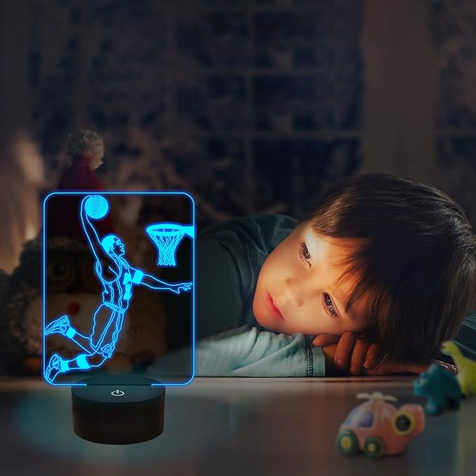 FULLOSUN Basketball 3D Night Light, Basketball Sport Gifts Bedside Lamp for Xmas Holiday Birthday Gifts for Kids Basketball Fan with Remote Control 16 Colors Changing + 4 Changing Mode + Dim Function - LeafyLoom