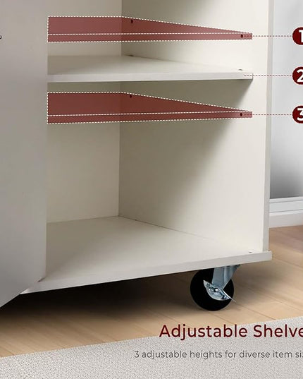 54" Rolling Kitchen Island on Wheels, Large Kitchen Island Cart with Storage Cabinet, Portable Wood Island Table for Kitchen with 2 Drawers and Spice Rack & Towel Rack, White - LeafyLoom