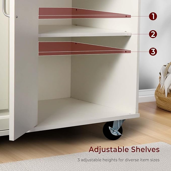 54" Rolling Kitchen Island on Wheels, Large Kitchen Island Cart with Storage Cabinet, Portable Wood Island Table for Kitchen with 2 Drawers and Spice Rack & Towel Rack, White - LeafyLoom