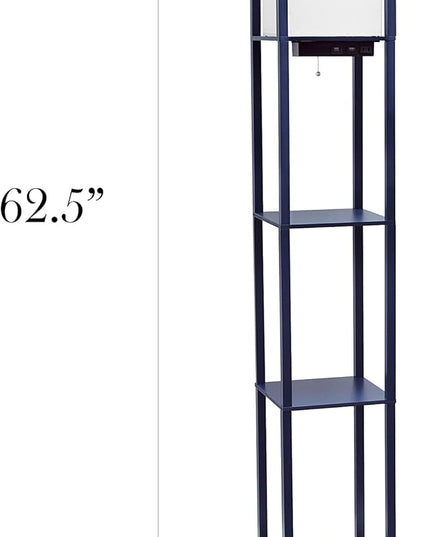 Simple Designs LF1037-NAV-LB Three Shelf Etagere Organizer Storage Floor Lamp with 2 Dual USB Ports and Charging Outlet, Navy Blue, with Feit LED Bulb Included - LeafyLoom