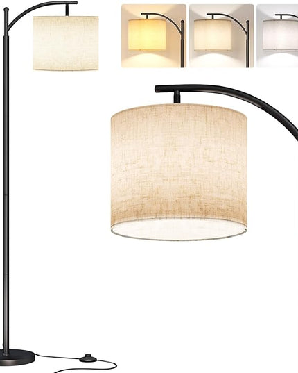 SUNMORY Arc Floor Lamp,Modern Floor Lamp with 9W 3 Color Temperatures Bulb,Metal Standing Lamps with Adjustable Hanging Lampshade,Tall Floor Lamps for Living Room,Bedroom,Office (Black) - LeafyLoom