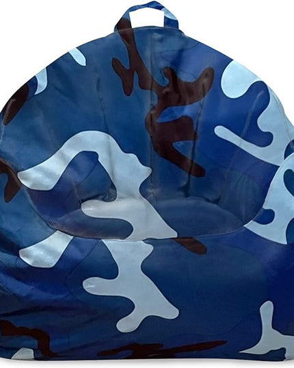 Posh Creations Structured Comfy Bean Bag Chair for Gaming, Reading and Watching TV, Malibu Lounge, Nylon - Camo Blue and Light Blue - LeafyLoom