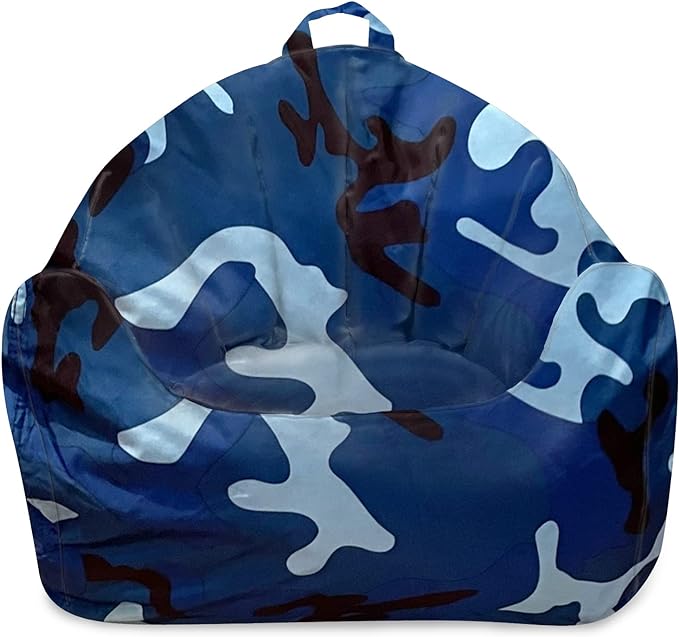 Posh Creations Structured Comfy Bean Bag Chair for Gaming, Reading and Watching TV, Malibu Lounge, Nylon - Camo Blue and Light Blue - LeafyLoom
