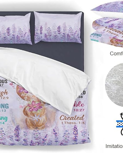 Girls Purple Comforter Sets Twin Size for Girls, Pretty Blonde Girls Love Purple Floral Quilt Bedding Sets for girls Bed in A Bag Comforter Set with 2 Pillowcases - LeafyLoom