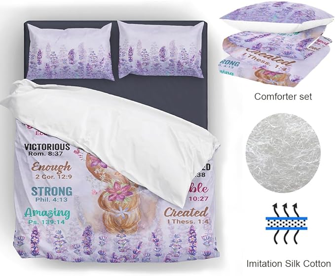 Girls Purple Comforter Sets Queen Size for Girls, Pretty Blonde Girls Love Purple Floral Quilt Bedding Sets for girls Bed in A Bag Comforter Set with 2 Pillowcases - LeafyLoom
