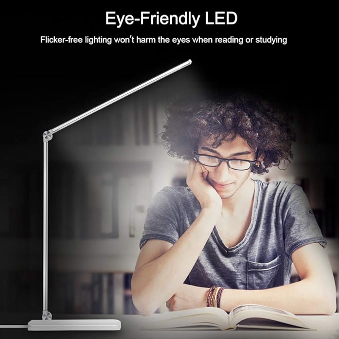 AFROG Multifunctional LED Desk Lamp with USB Charging Port, 5 Lighting Modes,5 Brightness Levels, Sensitive Control, 30/60 min Auto Timer, Eye-Caring Office Lamp，8W，5000K - LeafyLoom
