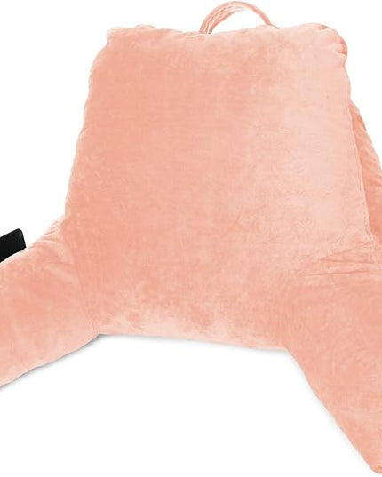 Clara Clark Reading Pillow, Standard Back Pillow for Sitting Up in Bed, Memory Foam Back Support Pillow, Reading Pillows for Sitting in Bed, Peach Sit Up Pillow for Bed Chair Arm Pillow with Pockets - LeafyLoom