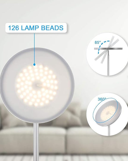 JOOFO Floor Lamp,30W/2400LM Sky LED Modern Torchiere 3 Color Temperatures Super Bright Floor Lamps-Tall Standing Pole Light with Remote & Touch Control for Living Room,Bed Room,Office（Platinum Silver） - LeafyLoom