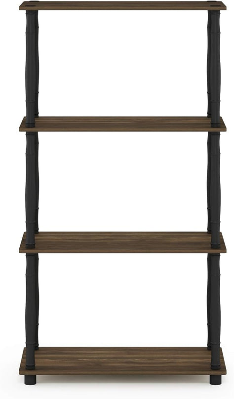 Furinno Turn-N-Tube 4-Tier Multipurpose Shelf Display Rack, Classic Tubes, Columbia Walnut/Black - LeafyLoom