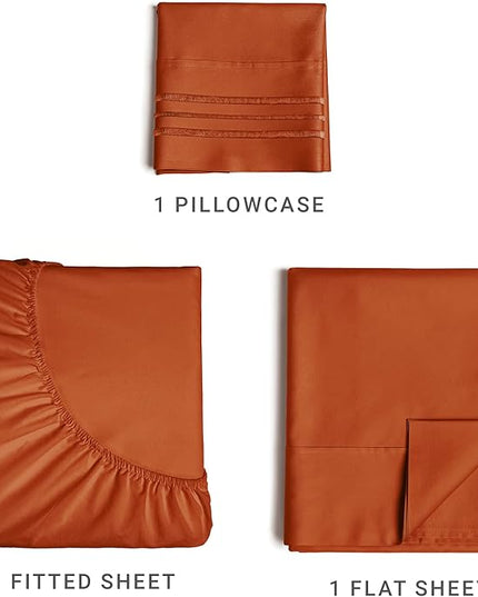 Twin Size 3 Piece Sheet Set - Comfy Breathable & Cooling Sheets - Hotel Luxury Bed Sheets for Women & Men - Deep Pockets, Easy-Fit, Soft & Wrinkle Free Sheets - Terracotta Oeko-Tex Bed Sheet Set - LeafyLoom