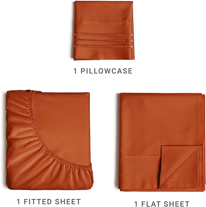 Twin Size 3 Piece Sheet Set - Comfy Breathable & Cooling Sheets - Hotel Luxury Bed Sheets for Women & Men - Deep Pockets, Easy-Fit, Soft & Wrinkle Free Sheets - Terracotta Oeko-Tex Bed Sheet Set - LeafyLoom