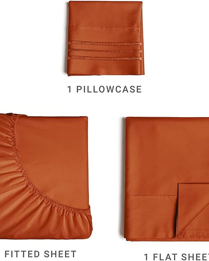 Twin XL Size 3 Piece Sheet Set - Comfy Breathable & Cooling Sheets - Hotel Luxury Bed Sheets for Women & Men - Deep Pockets, Easy-Fit, Soft & Wrinkle Free Sheets - Terracotta Oeko-Tex Bed Sheet Set - LeafyLoom