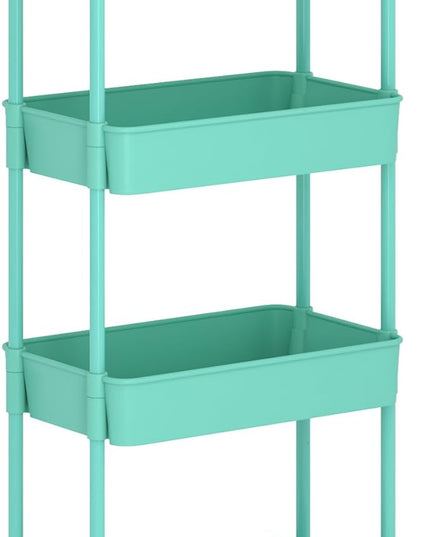 4-Tier Rolling Cart，Trolley with Drawer, Kitchen Storage Organizer with Plastic Shelf & Metal Wheels, Storage Cart for Living Room, Kitchen, Office, Bathroom, Green - LeafyLoom