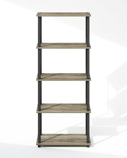 Furinno Turn-N-Tube 5-Tier Multipurpose Compact Display Rack, Shelving Unit, Bookcase, French Oak/Black - LeafyLoom