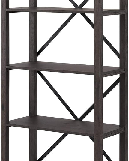 Walker Edison Andersen Urban Industrial Metal X-Back Bookshelf, 64 Inch, Sable Grey - LeafyLoom