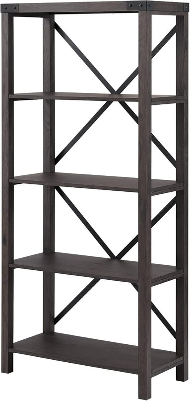 Walker Edison Andersen Urban Industrial Metal X-Back Bookshelf, 64 Inch, Sable Grey - LeafyLoom