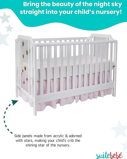 Suite Bebe Celeste 3 in 1 Convertible Island Crib, Wood and Acrylic, White - LeafyLoom