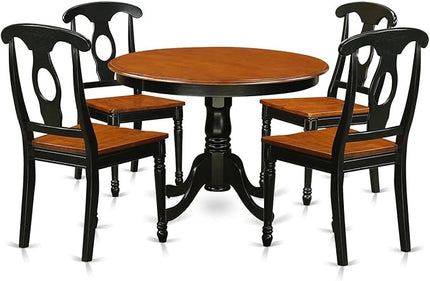 East West Furniture HLKE5-BCH-W 5 Piece Dining Room Table Set Includes a Round Kitchen Table with Pedestal and 4 Dining Chairs, 42x42 Inch, Black & Cherry - LeafyLoom
