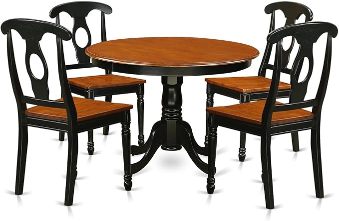 East West Furniture HLKE5-BCH-W 5 Piece Dining Room Table Set Includes a Round Kitchen Table with Pedestal and 4 Dining Chairs, 42x42 Inch, Black & Cherry - LeafyLoom
