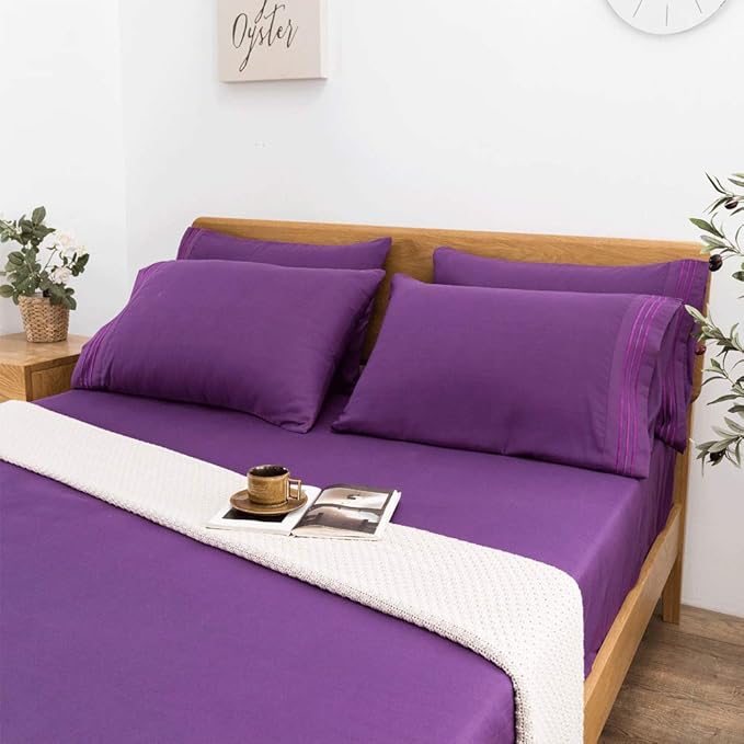 SONORO KATE Bed Sheet Set Super Soft Microfiber 1800 Thread Count Luxury Egyptian Sheets 18-Inch Deep Pocket，Wrinkle and Hypoallergenic-6 Piece (Purple, Twin XL-6 Piece) - LeafyLoom