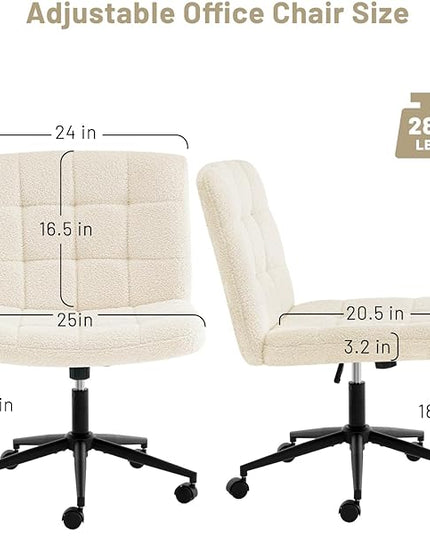 Furniliving Wide Desk Chair, Faux Fur Upholstered Office Chair with Wheels, Adjustable Accent Chair with Thicken Seat, Computer Chair for Living Room, Study Room, Home Office, IvoryWhite - LeafyLoom