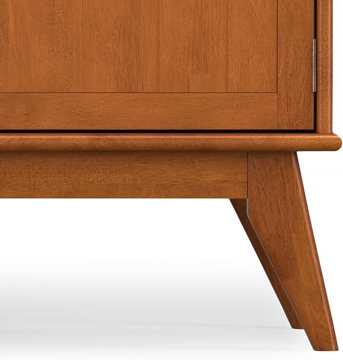 SIMPLIHOME Draper Solid Hardwood Wide Mid Century Modern Media Stand for TVs up to 80 inches for The Living Room and Entertainment Center, 72 inch, Teak Brown - LeafyLoom