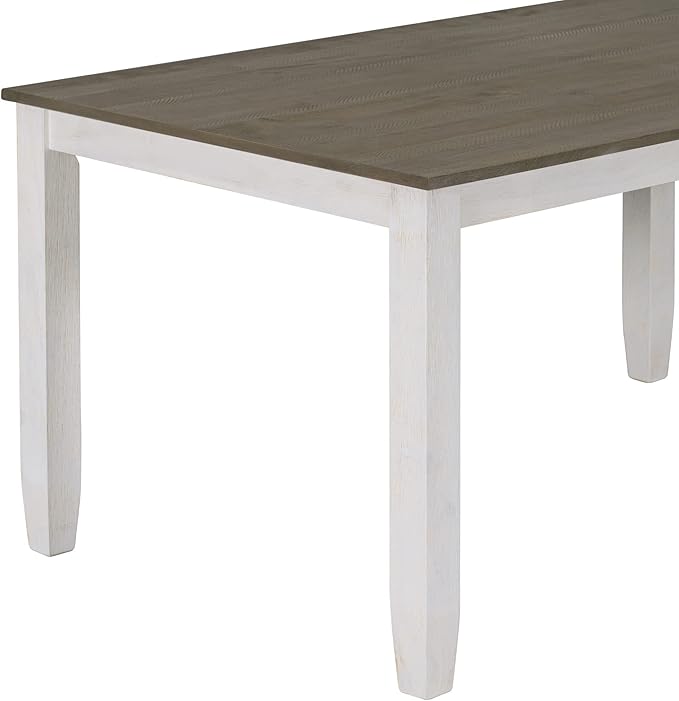 Set 6-Piece Rustic Dining Ensemble-Rectangular Wood Kitchen Table, 4 Chairs, and an Upholstered Bench with Comfy Cushions, Brown + White Wash Aesthetic, Onesize - LeafyLoom