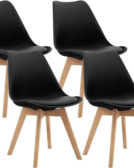 CangLong Side Chair Mid Century Modern Dining Chair with Wood Legs for Kitchen, Living,Dining Room, Set of 4, Black - LeafyLoom