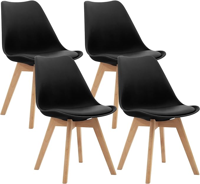 CangLong Side Chair Mid Century Modern Dining Chair with Wood Legs for Kitchen, Living,Dining Room, Set of 4, Black - LeafyLoom