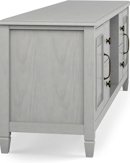 SIMPLIHOME Connaught SOLID WOOD 72 Inch Wide Traditional TV Media Stand in Fog Grey for TVs up to 80 Inches, For the Living Room and Entertainment Center - LeafyLoom