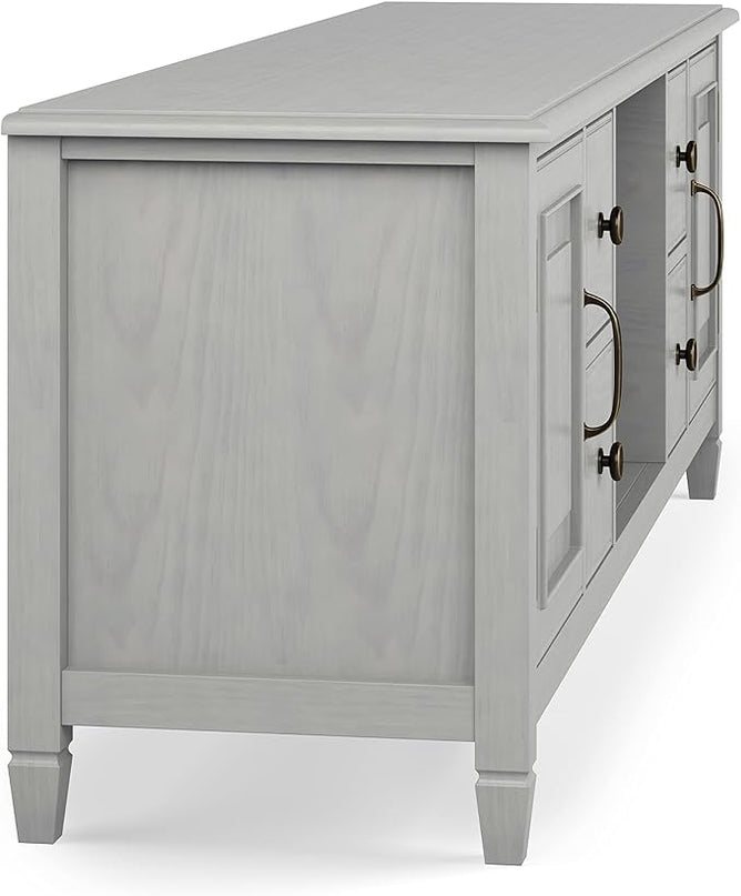 SIMPLIHOME Connaught SOLID WOOD 72 Inch Wide Traditional TV Media Stand in Fog Grey for TVs up to 80 Inches, For the Living Room and Entertainment Center - LeafyLoom